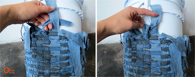 Как делать корзины из старых джинсов