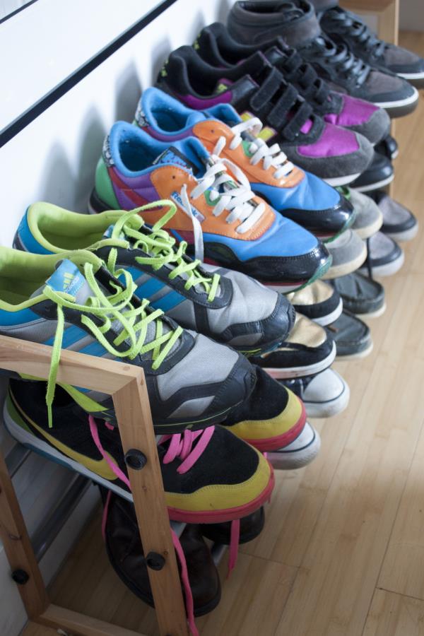 Colorful sneakers in a tidy closet