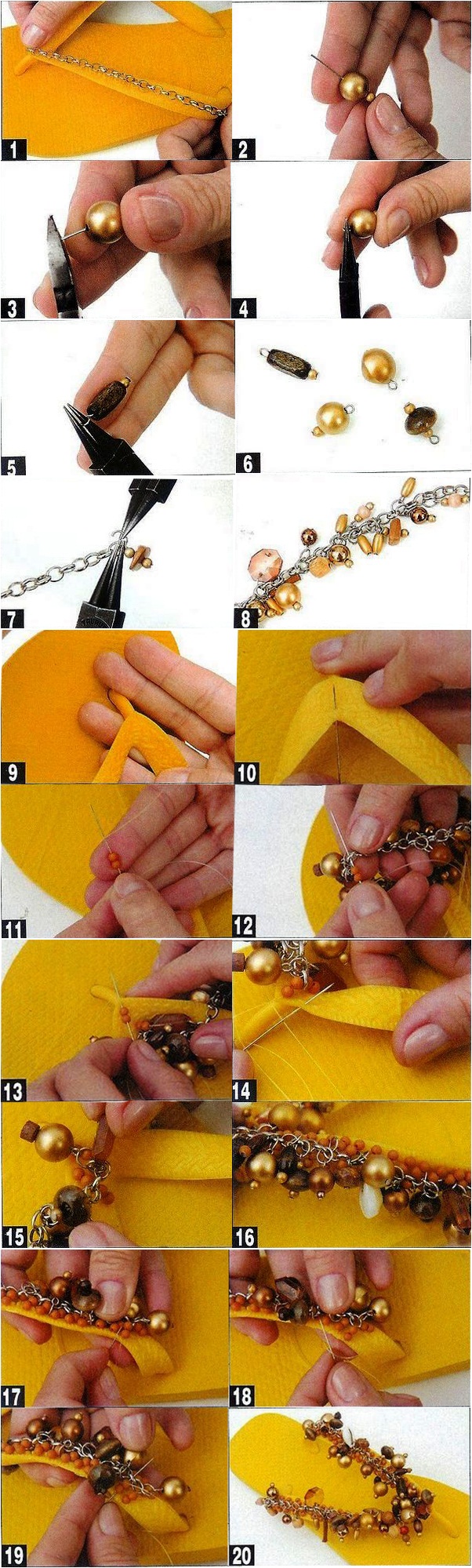diy flip flop decoration beads yellow bracelet tutorial