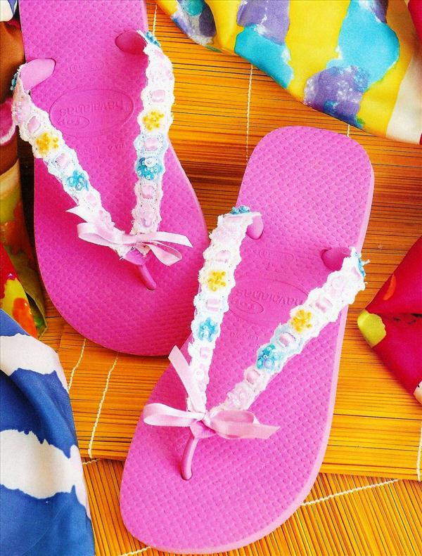 diy flip flop projects pink lace ribbon beads