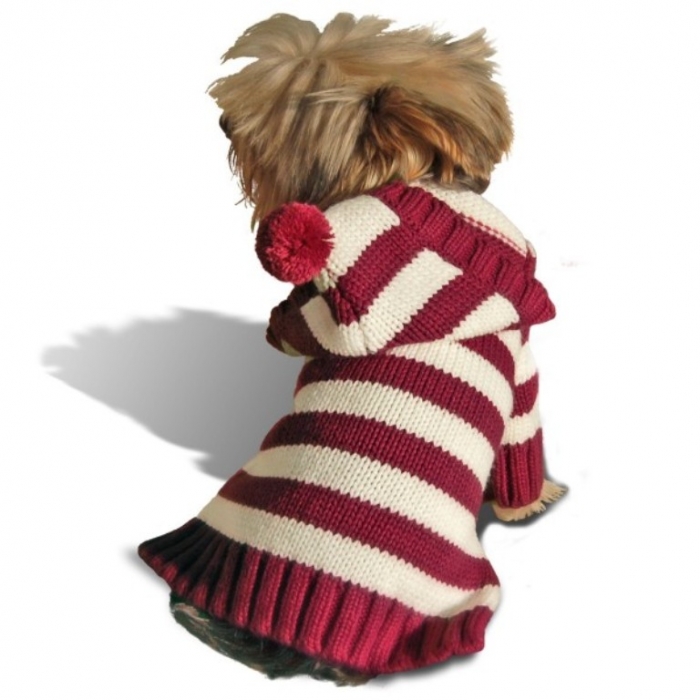 бордовый полосой собака-балахон свитер-