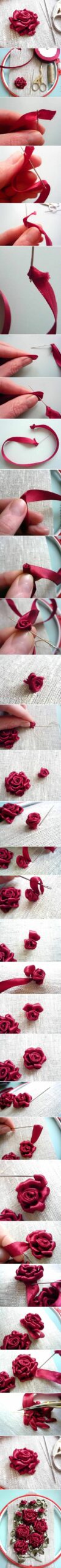 Вышивка лентами: розы фото МК